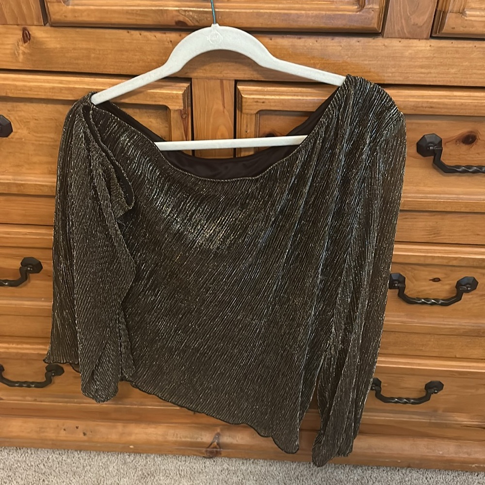 Black and gold metallic asymmetrical blouse